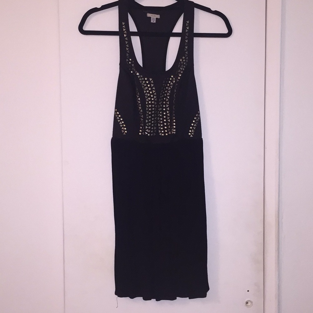 Ecote Black racer back dress with gold studded top size 2
